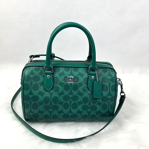 Coach Medium Rowan Satchel Bag Crossbody Signature Canvas CV961 Bright Jade NWT - Picture 1 of 10
